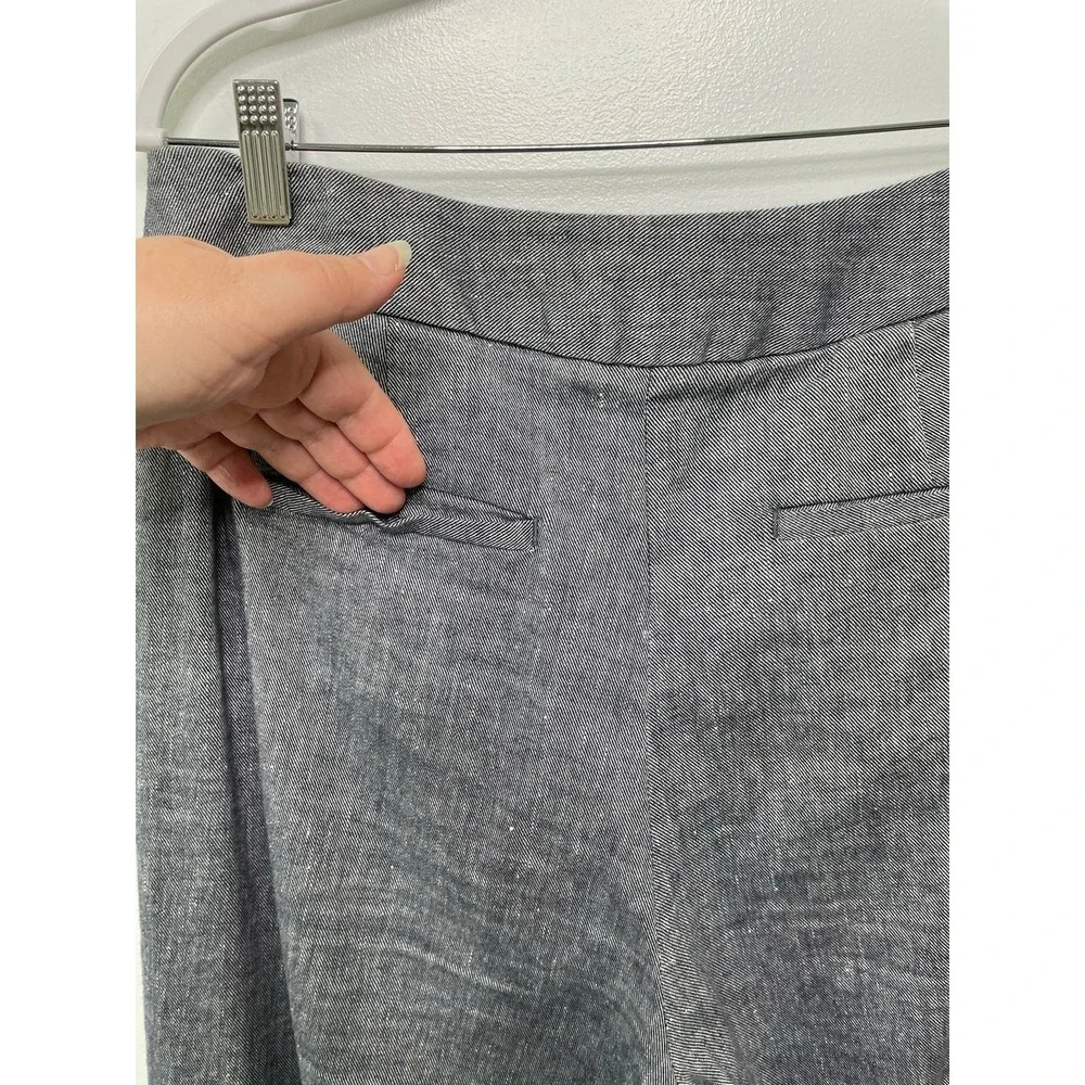 Banana Republic Womens Navy Linen Blend Wide Leg Crop Pants 8 Preppy Office
